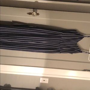 Navy blue and white striped jumpsuit